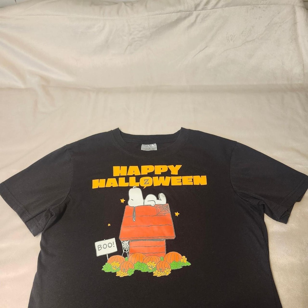 Peanuts Snoopy Happy Halloween Black Graphic T-Shirt Mens Small